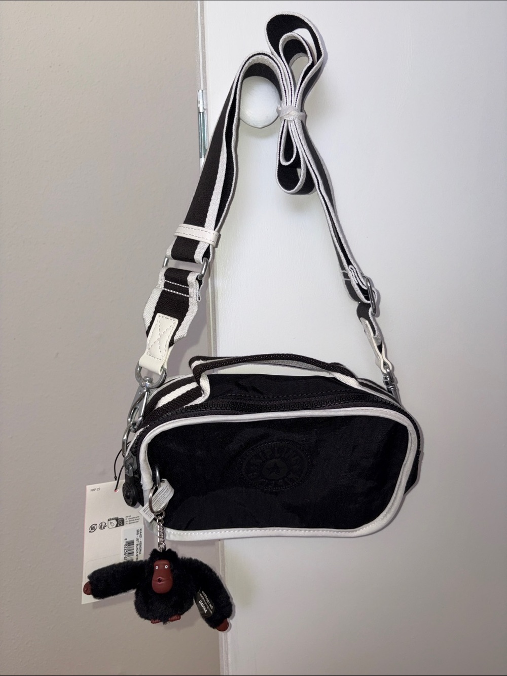 Kipling Black Crossbody Camera Bag with White Trim